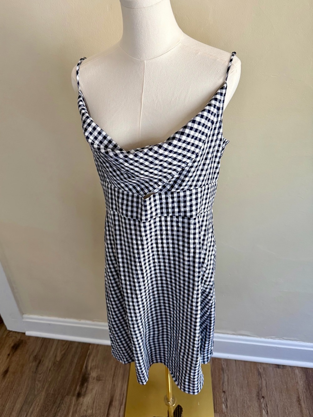 LOFT Black & White Gingham Cowl Midi Dress